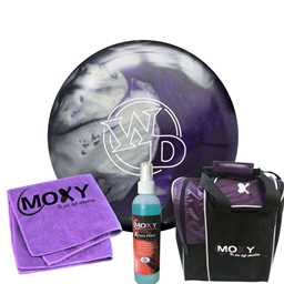 Columbia 300 White Dot Black/Purple/Silver Bowling Ball  | Moxy Strike Purple Bowling Bag | Moxy Purple Micro Fiber Towel | Moxy Xtreme Power Cleaner Package