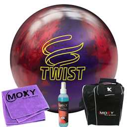 Brunswick Twist Red/Purple Bowling Ball  | Moxy Strike Purple Bowling Bag | Moxy Red Micro Fiber Towel | Moxy Xtreme Power Cleaner Package