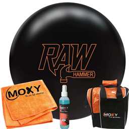 Hammer Raw Hammer Black Bowling Ball | Moxy Strike Orange/Black Bowling Bag | Moxy Orange Micro Fiber Towel | Moxy Xtreme Power Cleaner Package