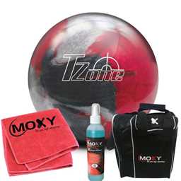 Brunswick T-Zone Scarlet Shadow Bowling Ball  | Moxy Strike Black Bowling Bag | Moxy Red Micro Fiber Towel | Moxy Xtreme Power Cleaner Package