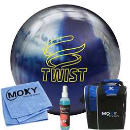 Brunswick Twist Blue/Silver Bowling Ball  | Moxy Strike Royal Bowling Bag | Moxy Blue Micro Fiber Towel | Moxy Xtreme Power Cleaner Package