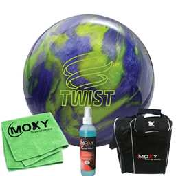 Brunswick Twist Lavender/Lime Bowling Ball  | Moxy Strike Black Bowling Bag | Moxy Green Micro Fiber Towel | Moxy Xtreme Power Cleaner Package