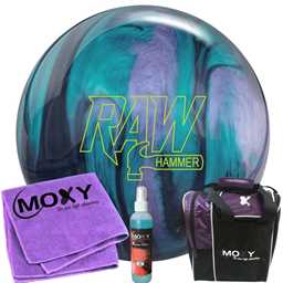 Hammer Raw Hammer Black/Purple/Teal Bowling Ball | Moxy Strike Purple Bowling Bag | Moxy Purple Micro Fiber Towel | Moxy Xtreme Power Cleaner Package