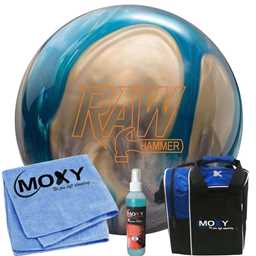 Hammer Raw Hammer Blue/Silver/White Bowling Ball | Moxy Strike Royal Bowling Bag | Moxy Royal Micro Fiber Towel | Moxy Xtreme Power Cleaner Package