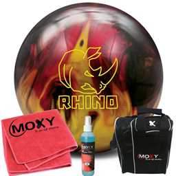 Brunswick Rhino Red/Black/Gold Pearl Bowling Ball  | Moxy Strike Black Bowling Bag | Moxy Red Micro Fiber Towel | Moxy Xtreme Power Cleaner Package