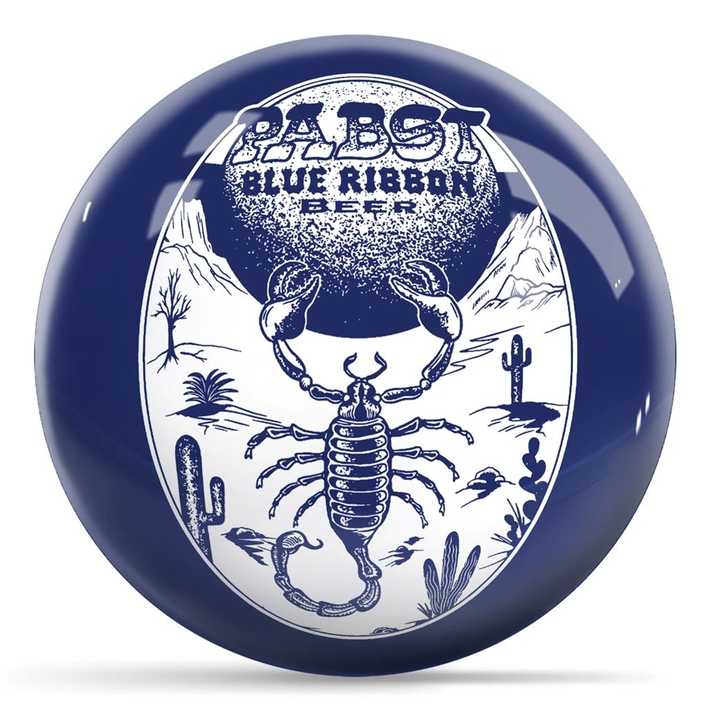 Pabst Blue Ribbon Scorpion Bowling Ball - Blue with White Logo