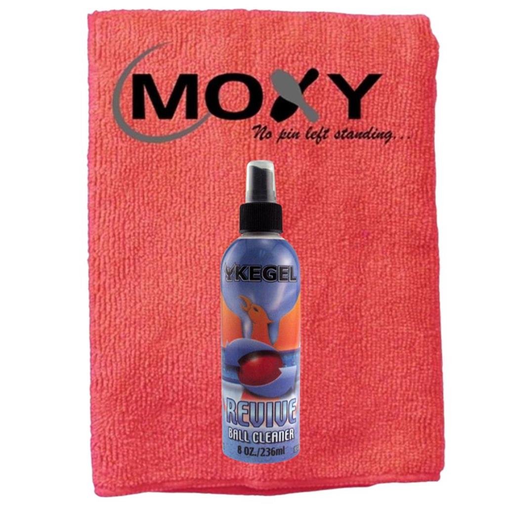 Kegel Revive Bowling Ball Cleaner - 8oz  with Moxy Micro Fiber Cleaning Towel (Red)