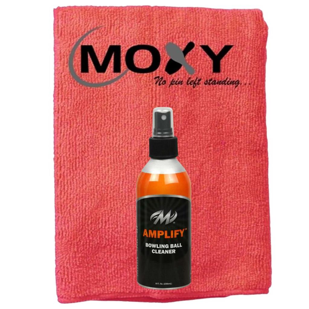 Motiv Amplify Bowling Ball Cleaner 8oz Spray Bottle with Moxy Micro Fiber Cleaning Towel (Red)