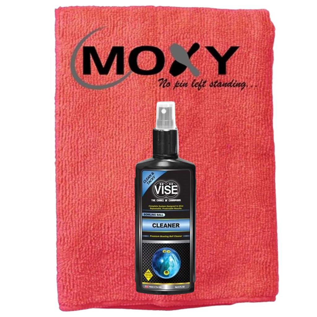 Vise Bowling Ball Cleaner 8oz Spray Bottle with Moxy Micro Fiber Cleaning Towel (Red)