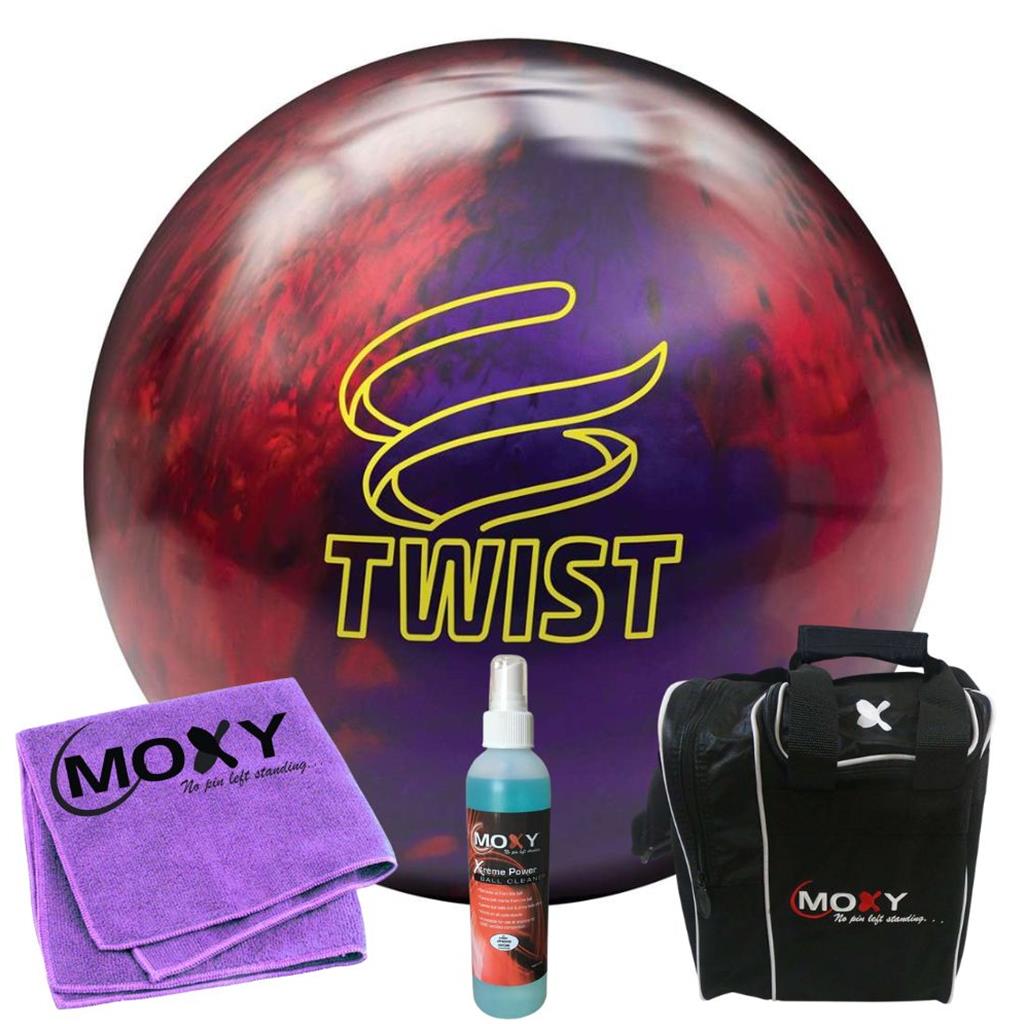 Brunswick Twist Red/Purple Bowling Ball  | Moxy Strike Purple Bowling Bag | Moxy Red Micro Fiber Towel | Moxy Xtreme Power Cleaner Package 