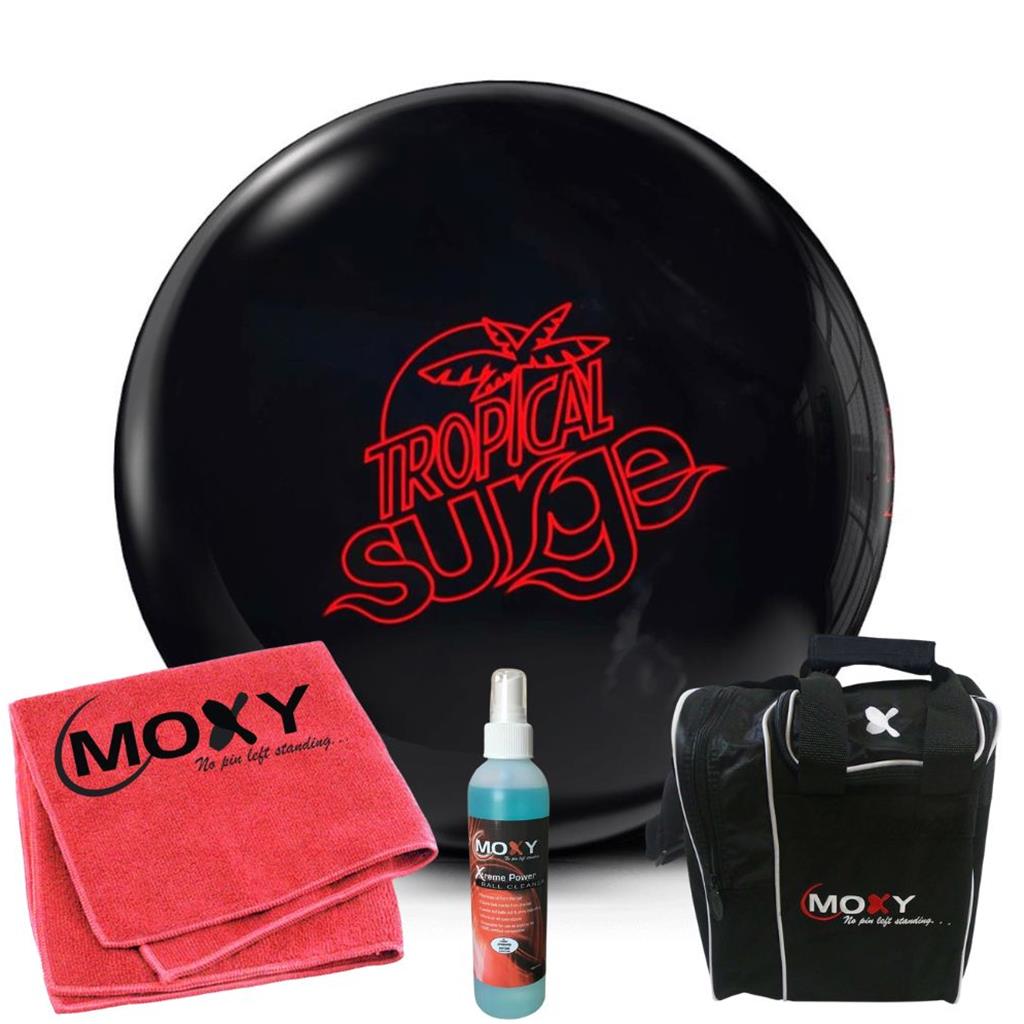 Storm Tropical Surge Midnight Bowling Ball | Moxy Strike Black Bowling Bag | Moxy Red Micro Fiber Towel | Moxy Xtreme Power Cleaner Package 