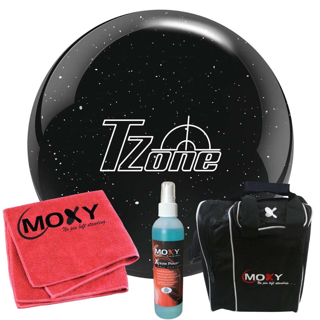 Brunswick T-Zone Night Sky Bowling Ball  | Moxy Strike Black Bowling Bag | Moxy Red Micro Fiber Towel | Moxy Xtreme Power Cleaner Package 