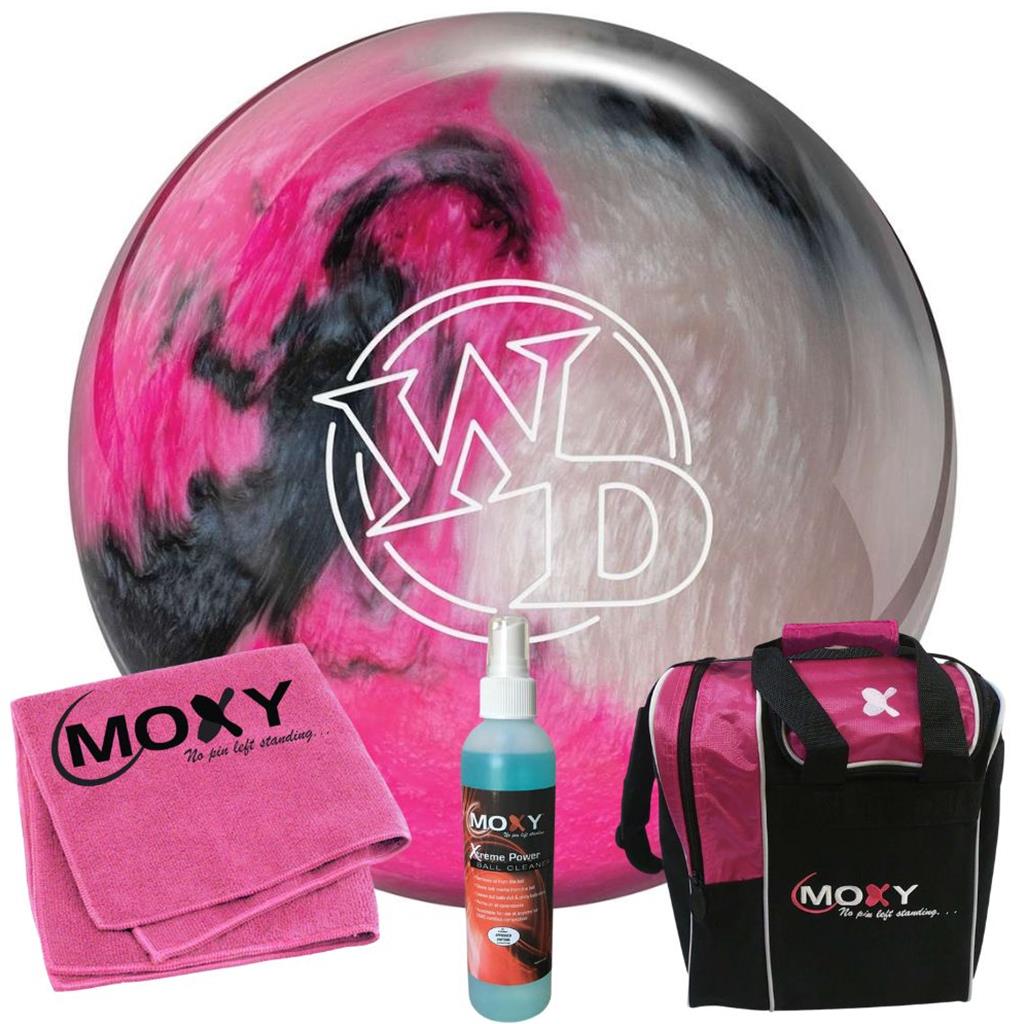 Columbia 300 White Dot Wild Orchid Bowling Ball  | Moxy Strike Pink Bowling Bag | Moxy Pink Micro Fiber Towel | Moxy Xtreme Power Cleaner Package