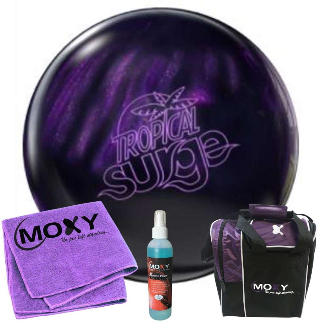 Storm Tropical Surge Purple Bowling Ball | Moxy Strike Purple Bowling Bag | Moxy Purple Micro Fiber Towel | Moxy Xtreme Power Cleaner Package