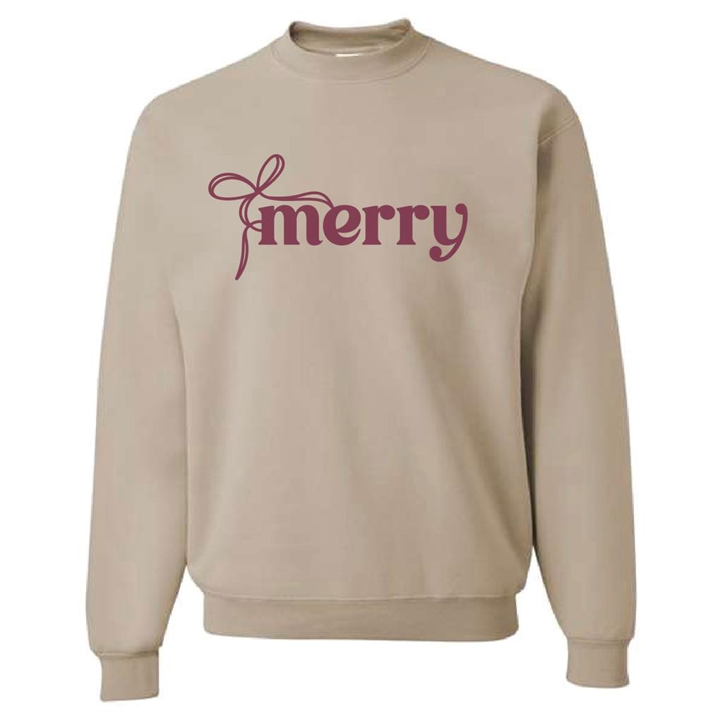 Merry Christmas Bow Womens Crewneck - Multiple Colors